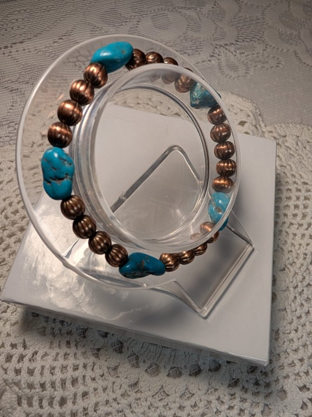 Pure Copper and Natural Turquoise Stretch Bracelet